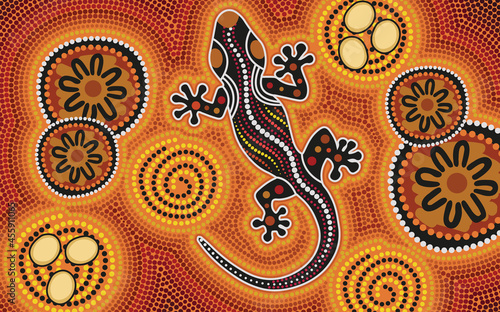 Aboriginal dot art background with lizard