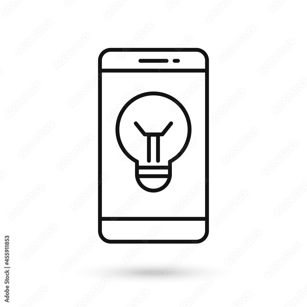 Mobile phone flat design icon with Light Bulb sign. Mobile phone flat design icon with Light Bulb sign.