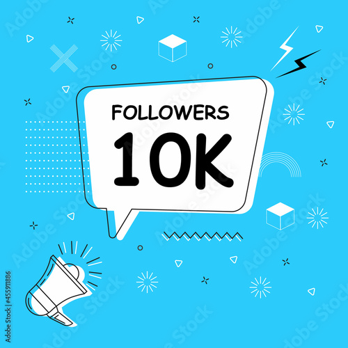 Followers 10k in bubble vector on bright blue background.