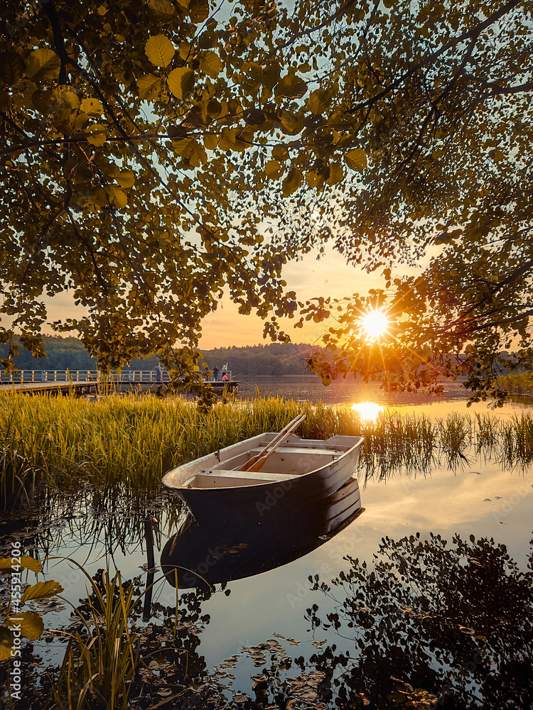 boat at sunset. Jezioro Kortowskie