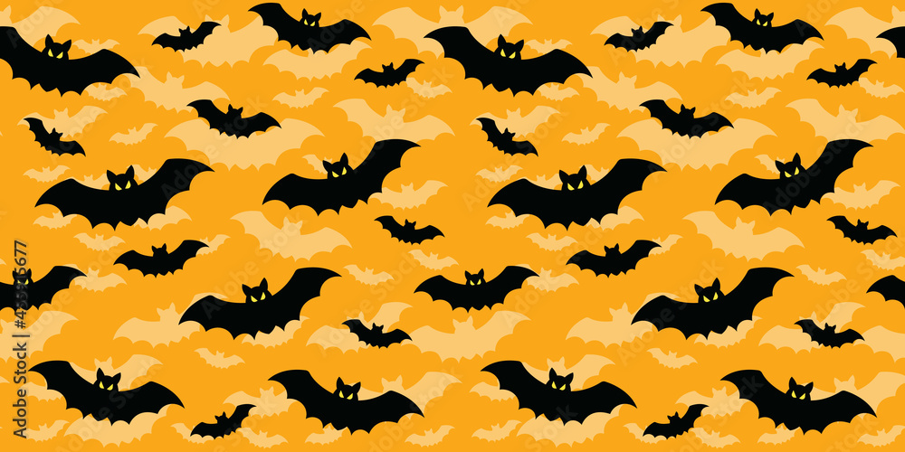 Fototapeta premium Seamless bat background in yellow halloween banner