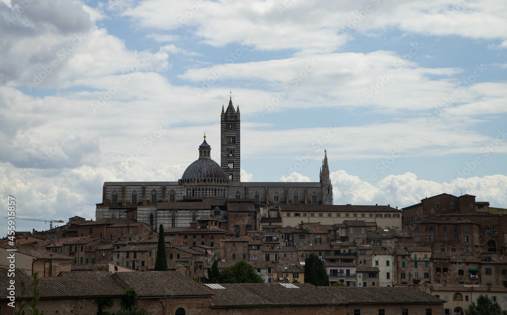 Siena, panoramic view Cathedral Duomo landmark. Tuscany, 