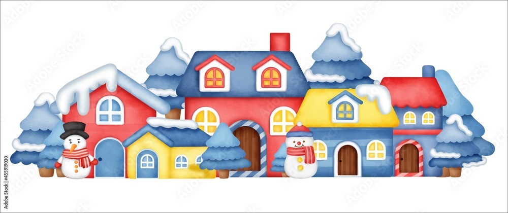 Winter village for Christmas day banner.