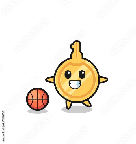 Illustration of key cartoon is playing basketball