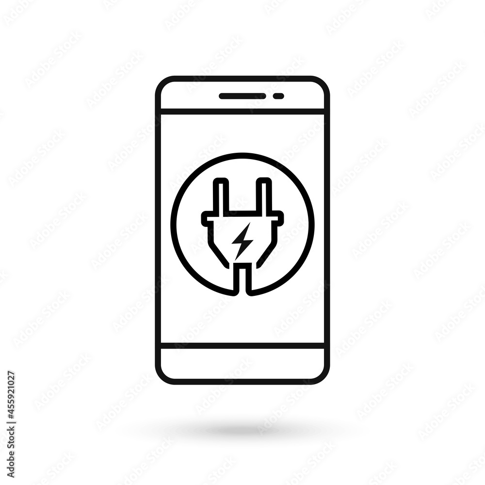 Mobile phone flat design icon with electric charging sign. Mobile phone flat design icon with electric charging sign.