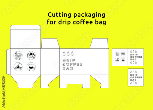 Cutting packaging for coffee bag, drip coffee design template die cut