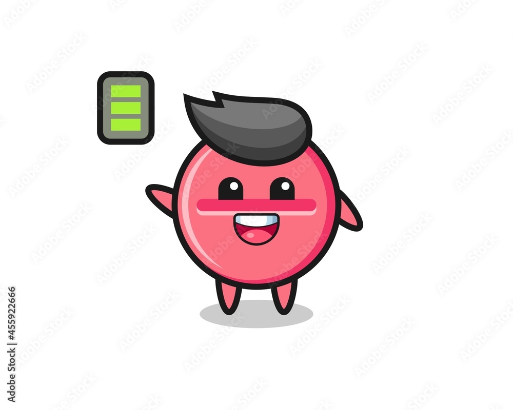 medicine tablet mascot character with energetic gesture