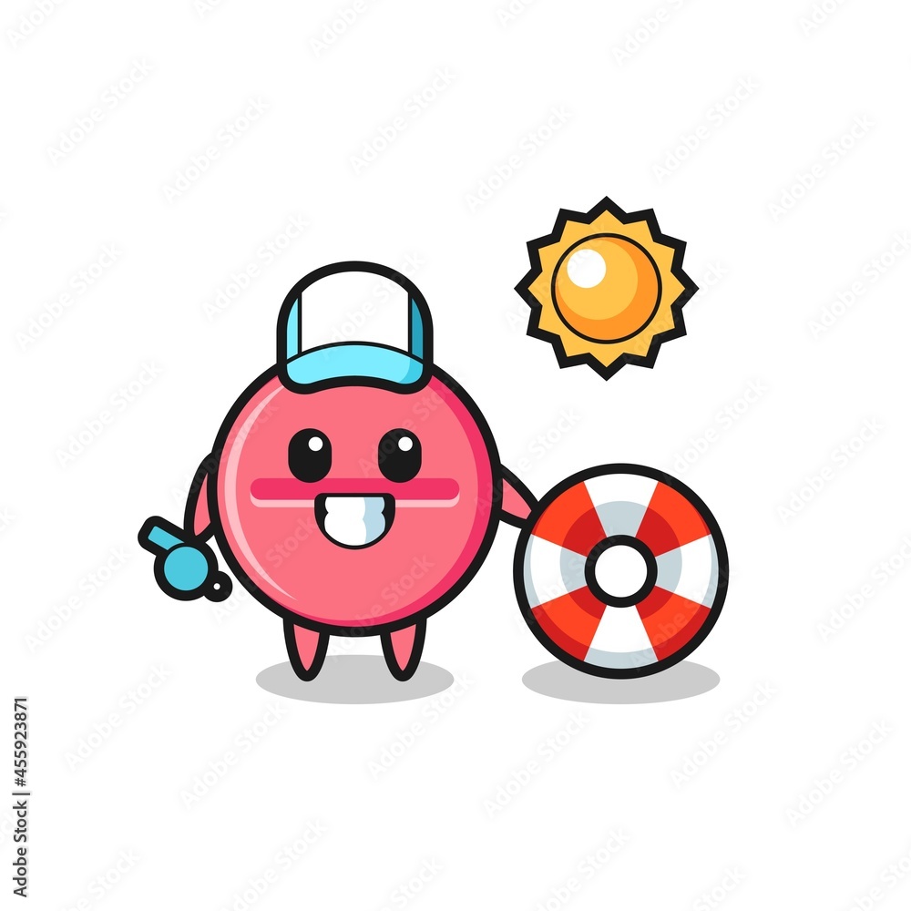 Cartoon mascot of medicine tablet as a beach guard Cartoon mascot of medicine tablet as a beach guard