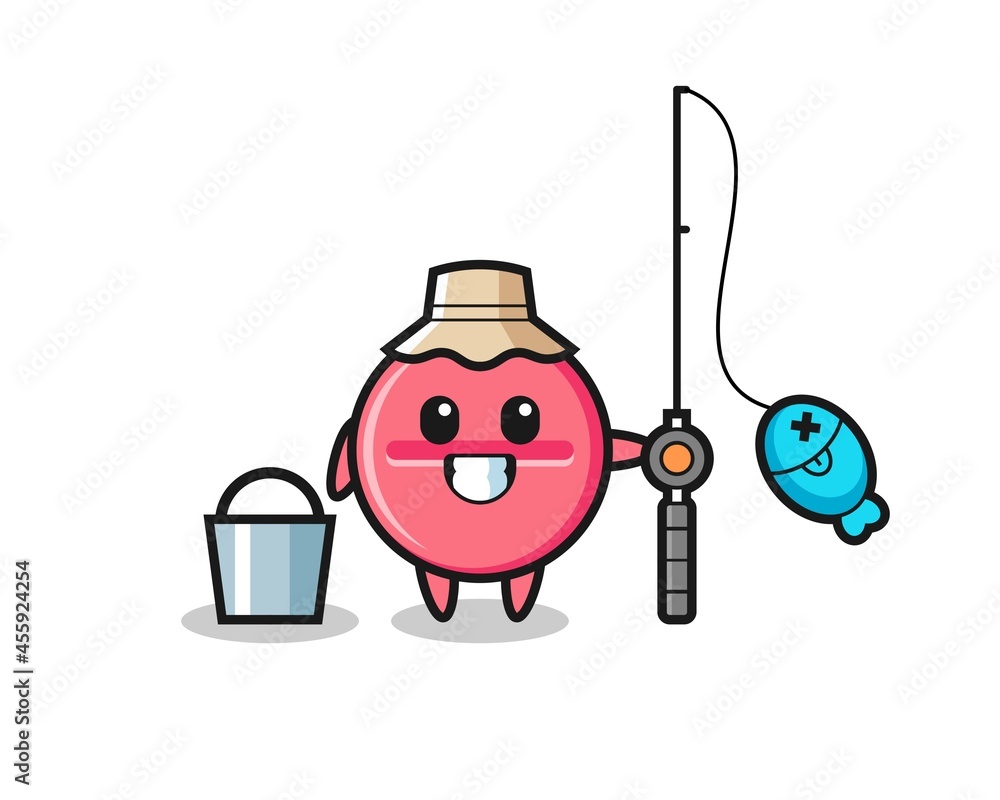 Mascot character of medicine tablet as a fisherman Mascot character of medicine tablet as a fisherman