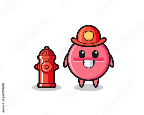 Mascot character of medicine tablet as a firefighter