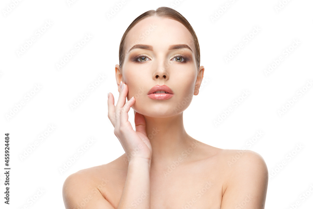 Beautiful Young Woman with Clean Fresh Skin isolated on white background Beautiful Young Woman with Clean Fresh Skin isolated on white background