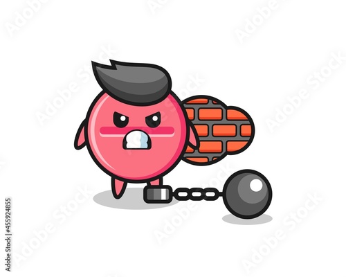 Character mascot of medicine tablet as a prisoner