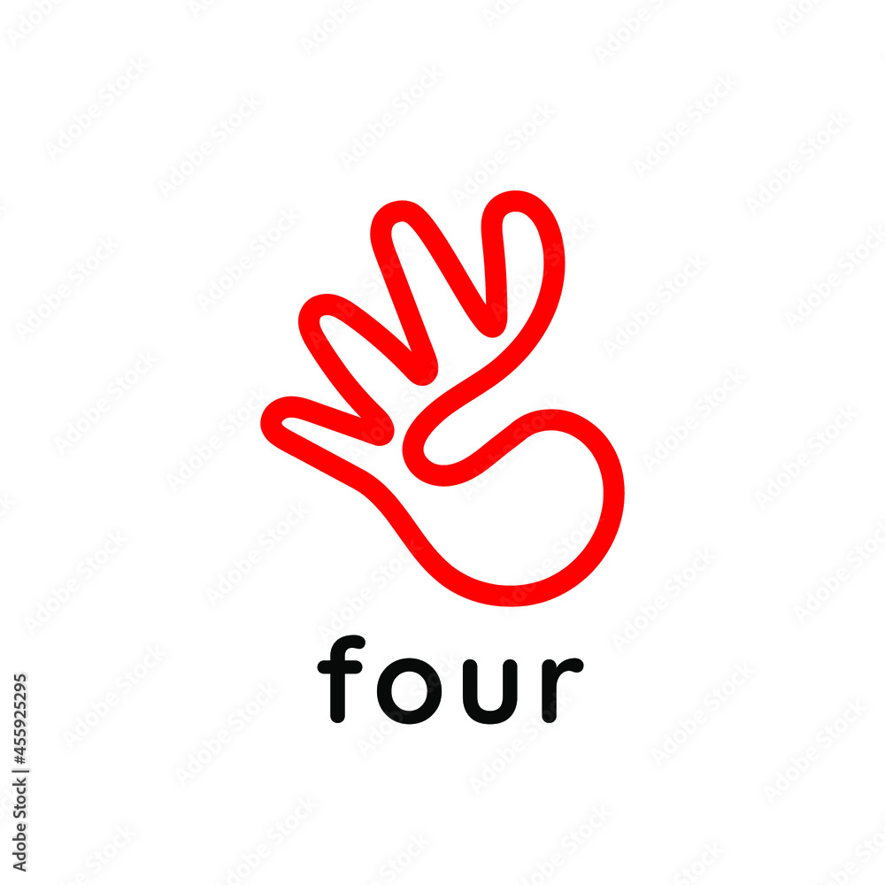 Hand showing four count gesture Logo One line Style Hand showing four count gesture Logo One line Style