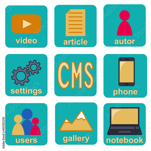 Colorful cartoon cms app infographic button elements