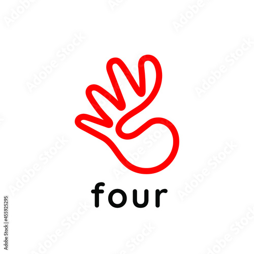 Hand showing four count gesture Logo One line Style