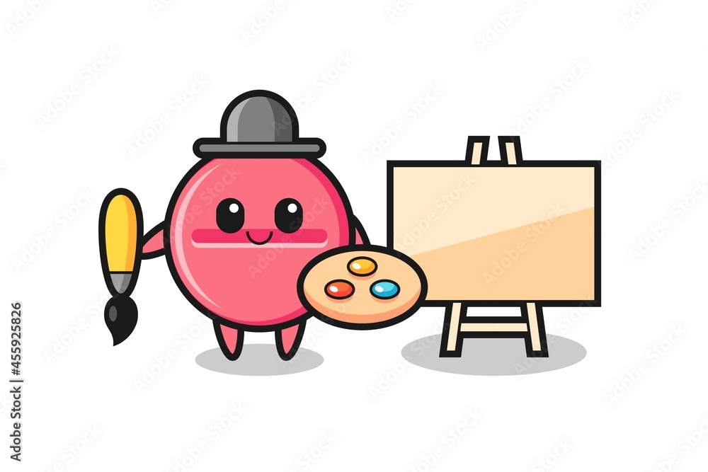 Illustration of medicine tablet mascot as a painter