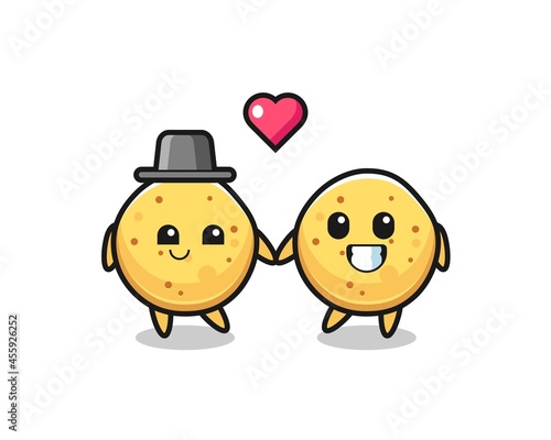 potato chip cartoon character couple with fall in love gesture