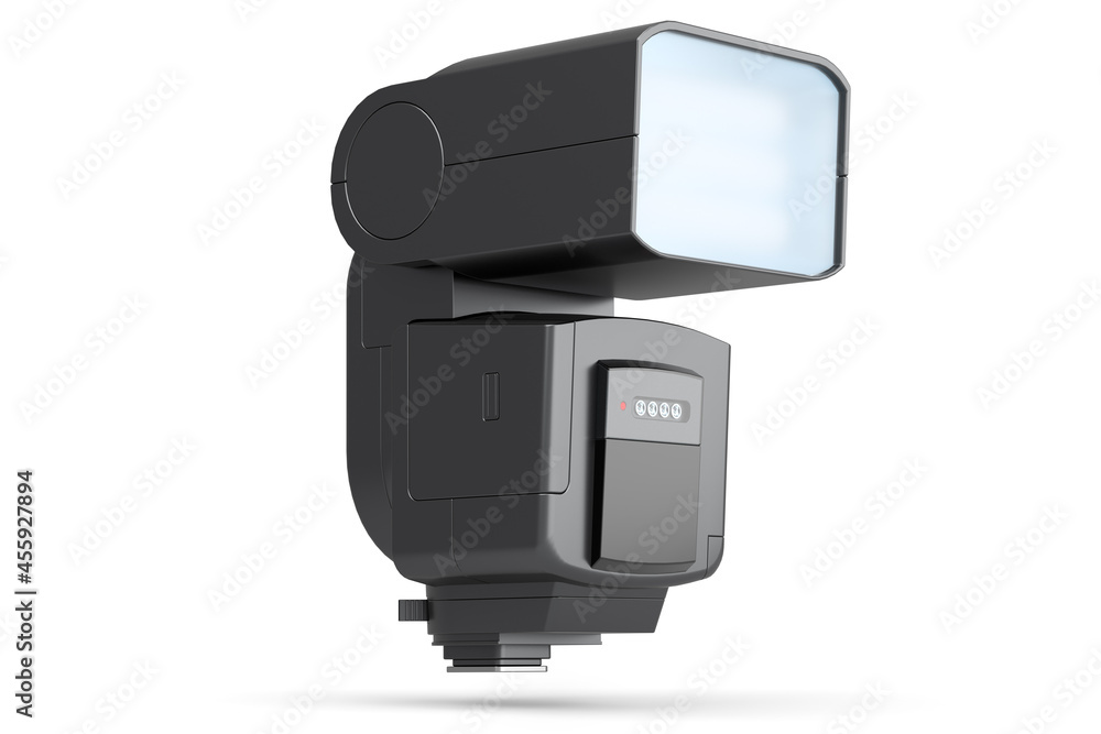 Camera external flash speedlight isolated on white background. Camera external flash speedlight isolated on white background.