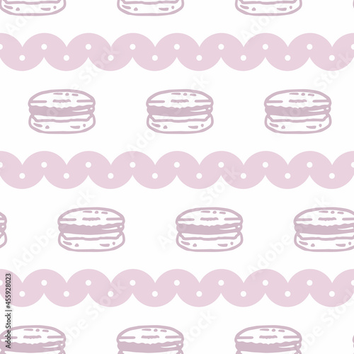 Vector Sweet Pink Lace French Macarons on White seamless pattern background. Perfect for web design fabric, wallpaper and scrapbooking projects.