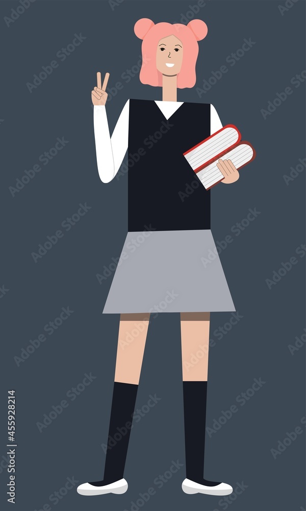 Vector illustration of a female student with books. Vector illustration of a female student with books.