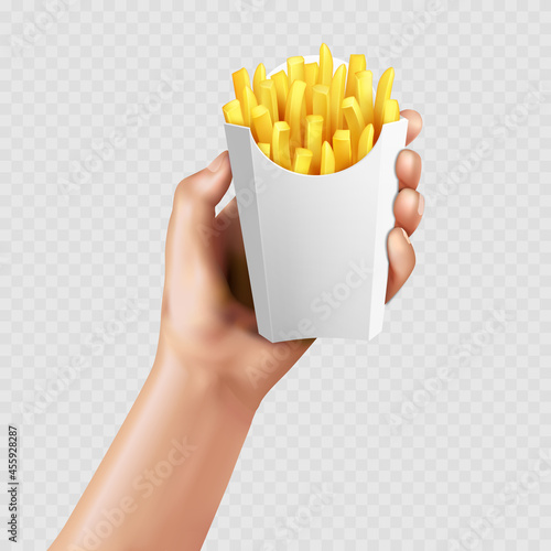 Vector mockup french fries in a hand