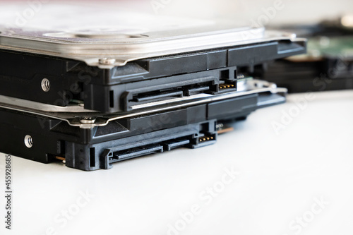 stack of hard drives hdd close up isolated background