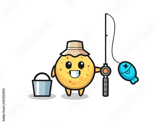 Mascot character of potato chip as a fisherman