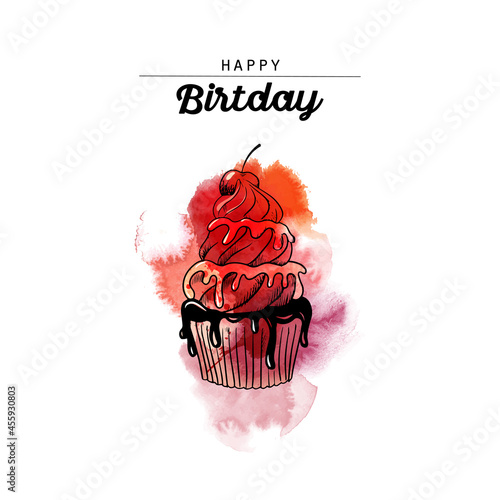 Happy birthday cards. Watercolor vector background.