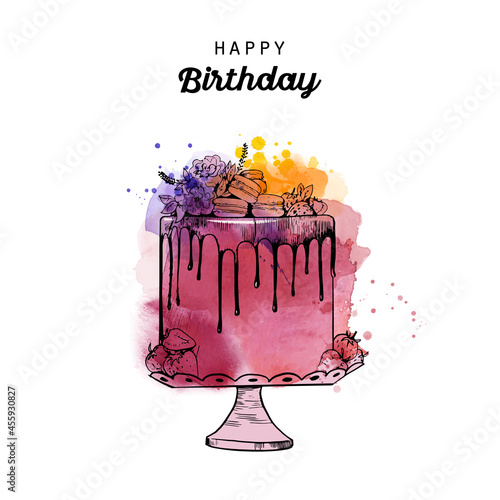 Happy birthday cards. Watercolor vector background.