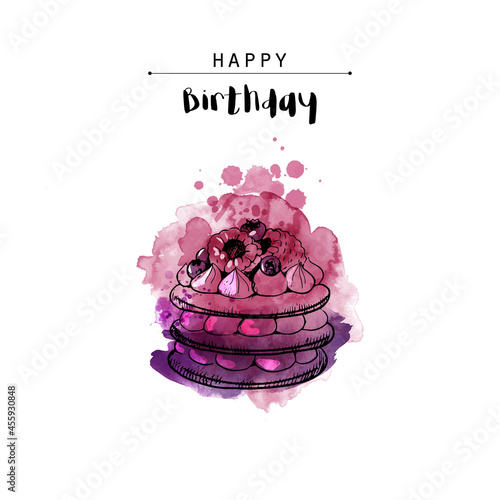 Happy birthday cards. Watercolor vector background.