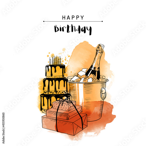 Happy birthday cards. Watercolor vector background.