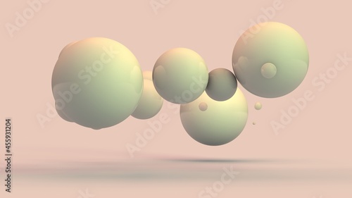 3d rendering of an abstract background of many white balls, spheres of different sizes. Geometric composition, beautiful arrangement of objects in space.