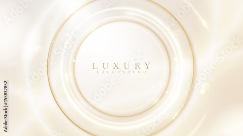 Neon golden light effects circle, luxury background, Modern cover design. invitation card template concept. 3d vector illustration.