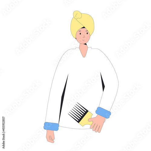 Portrait of woman wearing turban on head washing hair