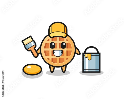 Character Illustration of circle waffle as a painter