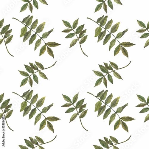 Autumn leaves in watercolor style. A beautiful seamless pattern with various autumn leaves Can be used as a background template for wallpaper, printing on fabrics, typography, paper.