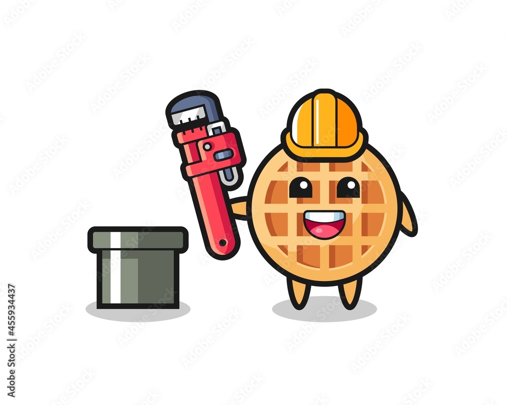 Character Illustration of circle waffle as a plumber Character Illustration of circle waffle as a plumber