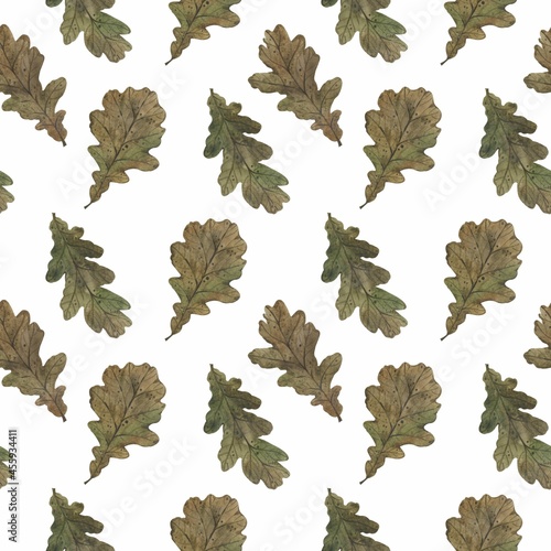 Autumn leaves in watercolor style. A beautiful seamless pattern with various autumn leaves Can be used as a background template for wallpaper, printing on fabrics, typography, paper.