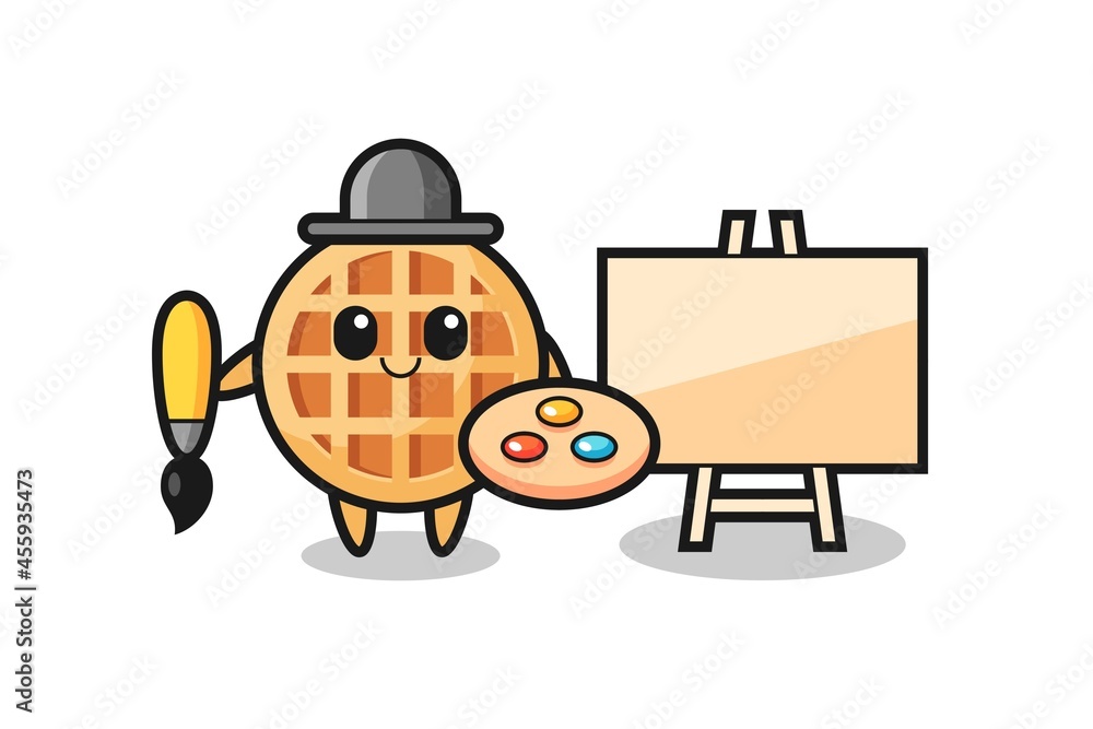 Illustration of circle waffle mascot as a painter Illustration of circle waffle mascot as a painter