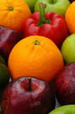 close up of fresh mixed fruits red apple and orange with green apple on background fruit health food 
