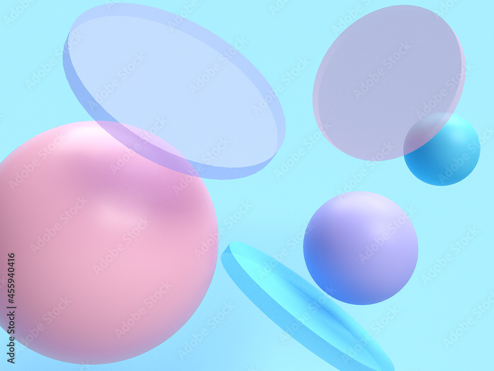 blue background and pink, purple and blue balls. abstract 3d rendering 