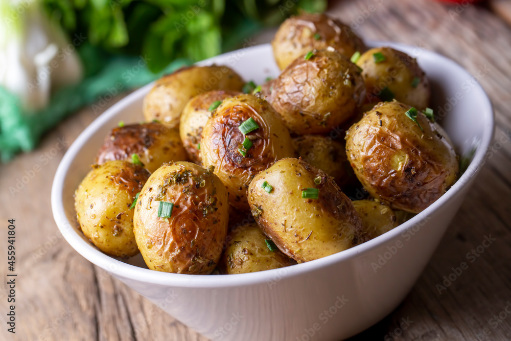 Roasted baked baby potatoes with garlic and herbs Roasted baked baby potatoes with garlic and herbs