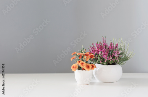 Autumn flowers  on white table