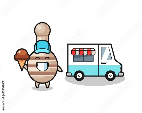 Mascot cartoon of honey dipper with ice cream truck