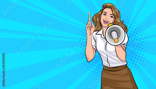 Business woman screaming with a megaphone