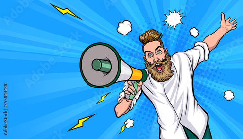 hipster man and megaphone