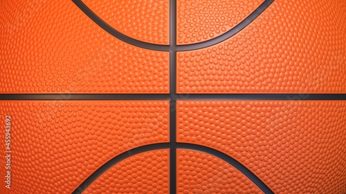 Basketball ball background. Close up front view of orange basketball ball with realistic dimple texture. 3d rendering © 3d_kot