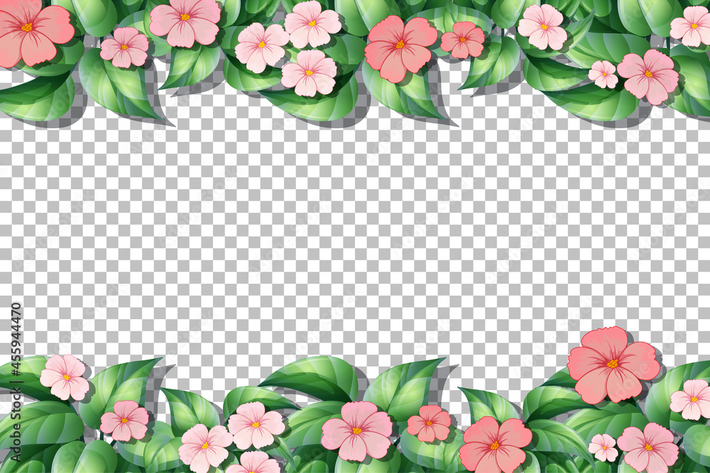 Pink flowers and leaves frame template on transparent background Pink flowers and leaves frame template on transparent background