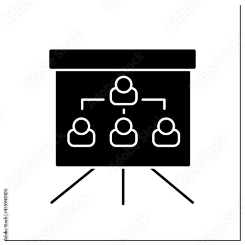 Organization chart glyph icon. Company internal structure. Divide roles, responsibilities between individuals within an entity.Company concept.Filled flat sign. Isolated silhouette vector illustration