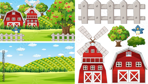 Farm element set isolated with farm scence